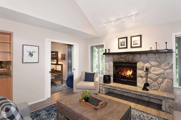 TV, fireplace, offices