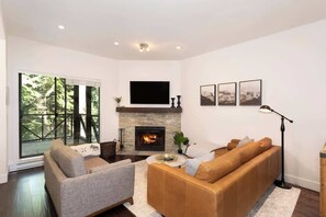 Télévision, cheminée, espaces bureaux