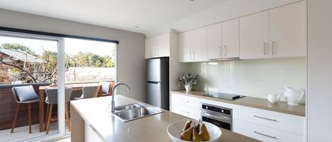 Fridge, microwave, oven, dishwasher