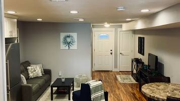 Smart TV, DVD player, books, video library