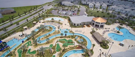A heated pool, pool loungers
