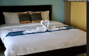 Desk, free WiFi, bed sheets