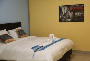 Desk, free WiFi, bed sheets