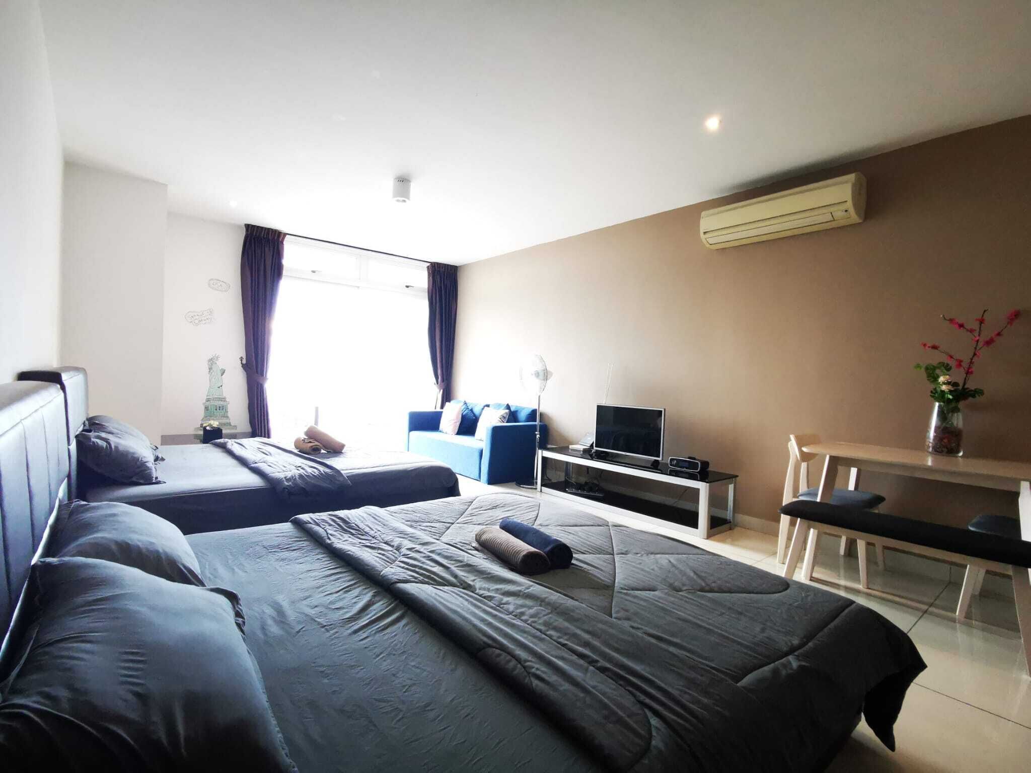 Blackout curtains, iron/ironing board, bed sheets