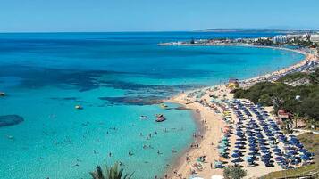 Beach nearby, sun loungers