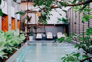 Outdoor pool, pool umbrellas