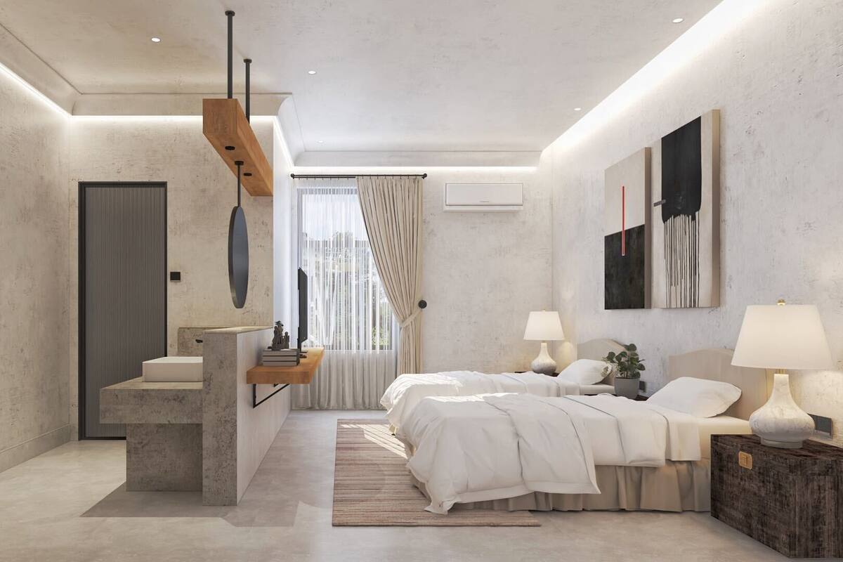 Habitación Elite con 2 camas individuales | Decoración personalizada, escritorio, cortinas blackout y wifi gratis