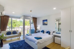 Deluxe-Apartment, 1 Schlafzimmer | 1 Schlafzimmer, Verdunkelungsvorhänge, kostenloses WLAN, Bettwäsche