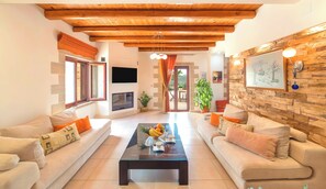 Villa, 5 Bedrooms, Private Pool, Sea View | Living room | Flat-screen TV, fireplace