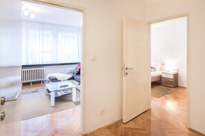 1 bedroom, desk, laptop workspace, blackout curtains