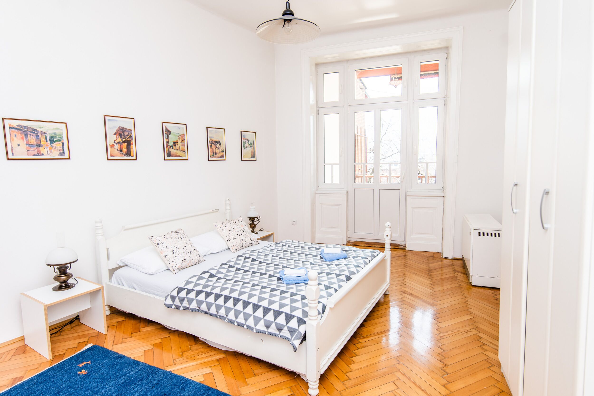 2 bedrooms, desk, laptop workspace, iron/ironing board