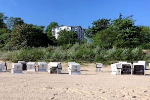 On the beach, white sand