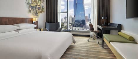 In-room safe, desk, laptop workspace, blackout curtains