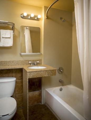 Hair dryer, towels, soap, toilet paper. Viking Motel