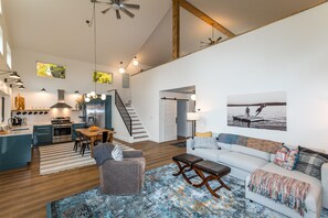 Smart TV, fireplace, toys, books
