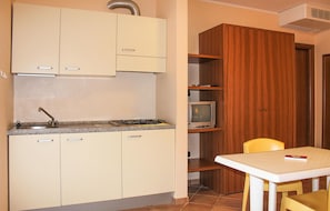 Fridge, stovetop, cookware/dishes/utensils