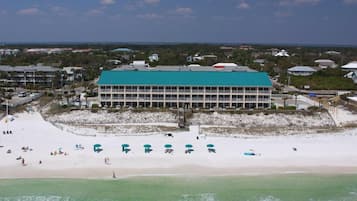 On the beach, sun loungers