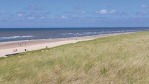 A beach with a grassy foreground and a clear view of the ocean. - Beautiful apartment in Schagerbrug (Schagerbrug)