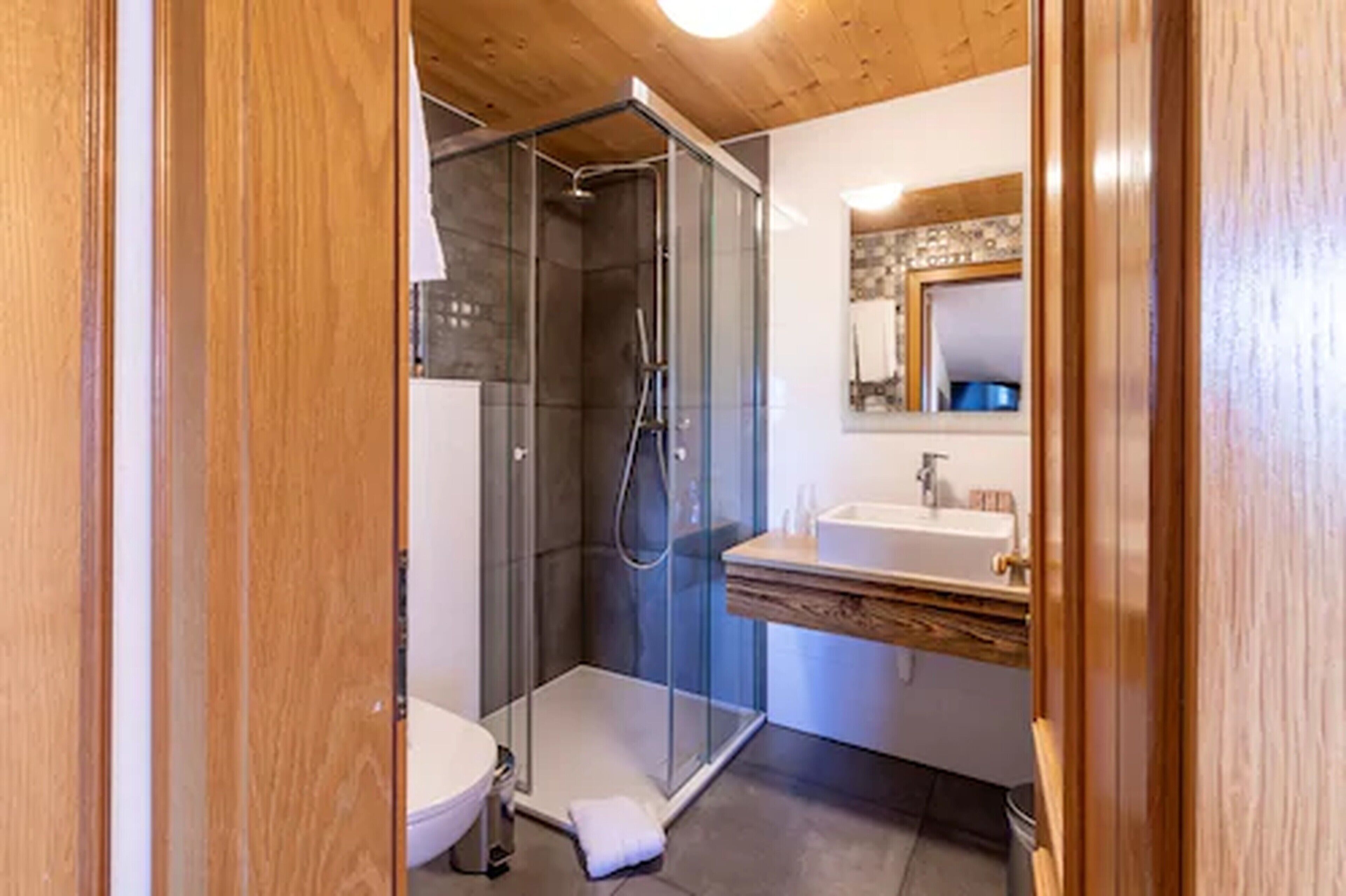 shower, hair dryer, bathrobes, slippers