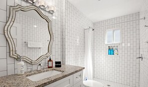 Eco-friendly toiletries, hair dryer, towels, soap