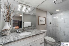 Combined shower/tub, hair dryer