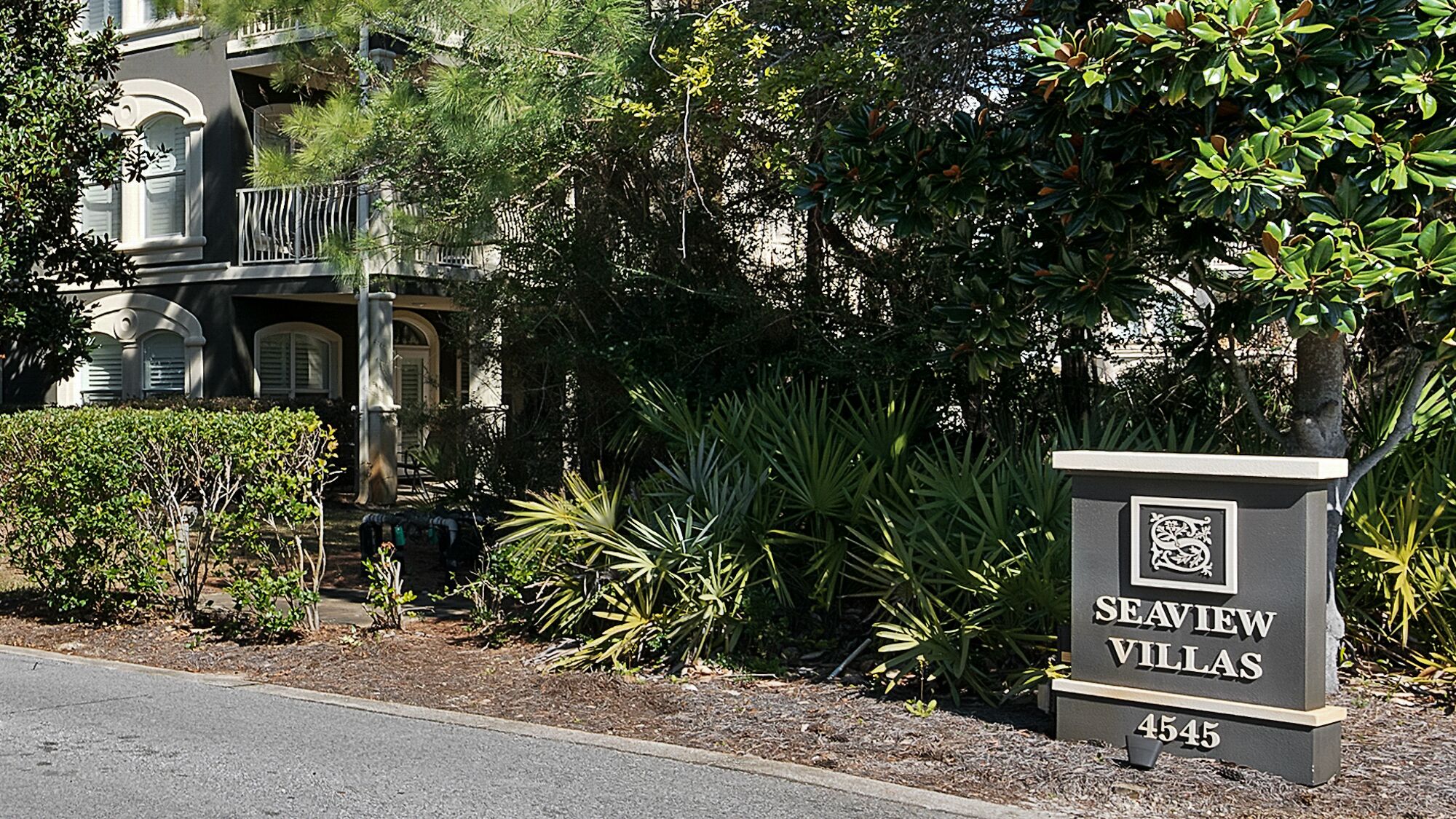 A sign for Seaview Villas with a number 4545.