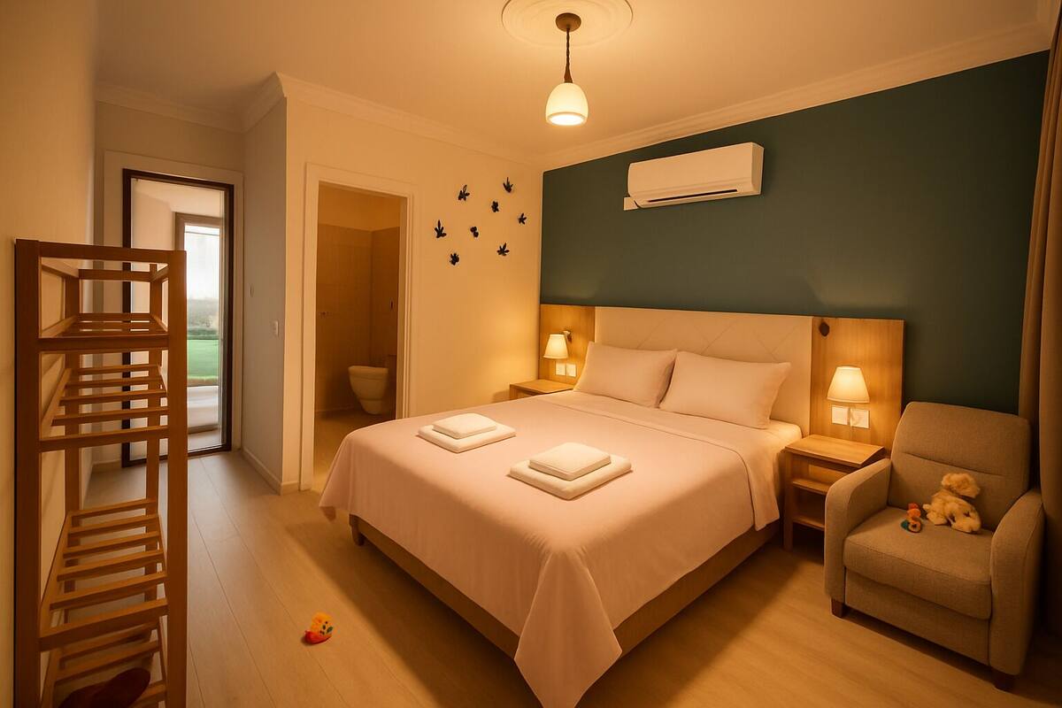 Minibar, laptop workspace, blackout curtains, soundproofing