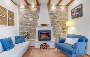 TV connectée, cheminée, chaîne hi-fi