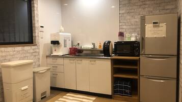 Fridge, microwave, electric kettle