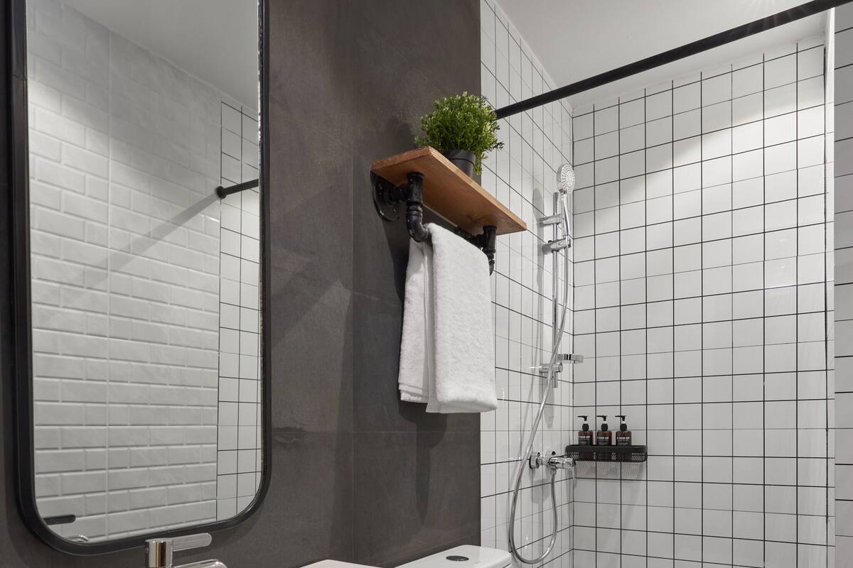 Shower, free toiletries, hair dryer, bidet