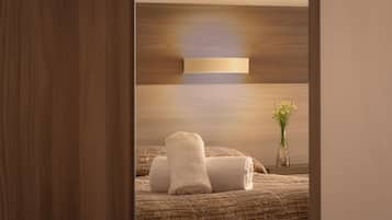 Down duvets, desk, blackout curtains, iron/ironing board