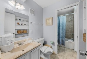 Baignoire, sĂšche-cheveux, serviettes fournies