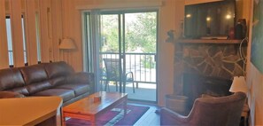 Télévision, cheminée, espaces bureaux