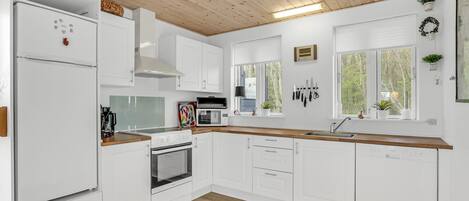 Een koelkast, een kookplaat, een vaatwasser