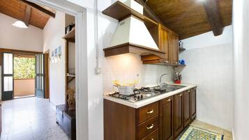 Fridge, stovetop, coffee/tea maker