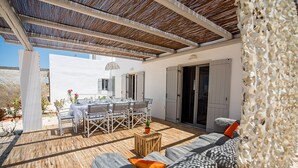 Villa, 4 Bedrooms | Terrace/patio - Funky holiday home with pool, next to the beach by VillaRentalsgr (Paros)