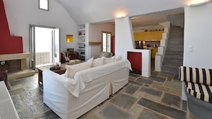 Villa, 3 Bedrooms, Pool Access | Living area - Deluxe Villa - Infinity Pool & Helipad by VillaRentalsgr (Paros)