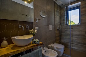 Regadera, secadora de cabello, bidet, toallas 