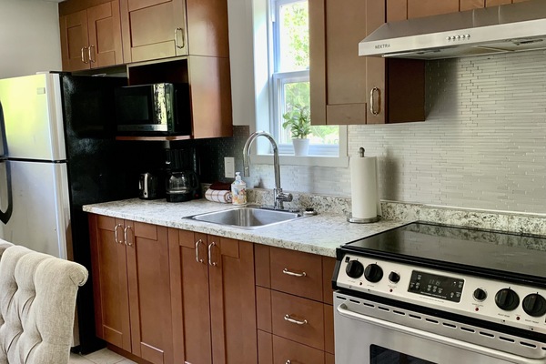 Frigorífico, microondas, horno y placa de cocina