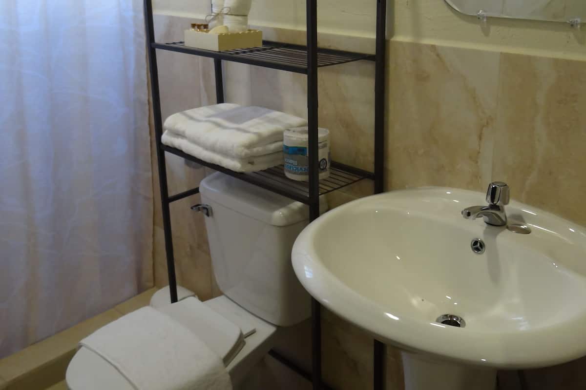 Duş, geniş duş başlığı, ücretsiz banyo/kozmetik ürünleri, havlu