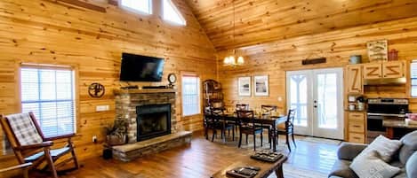 Televisión, chimenea y reproductor de DVD