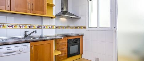 Fridge, microwave, oven, dishwasher