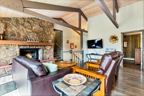 TV, fireplace, DVD player, books