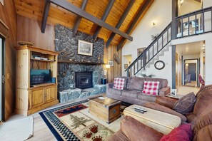 TV, fireplace, DVD player, video library