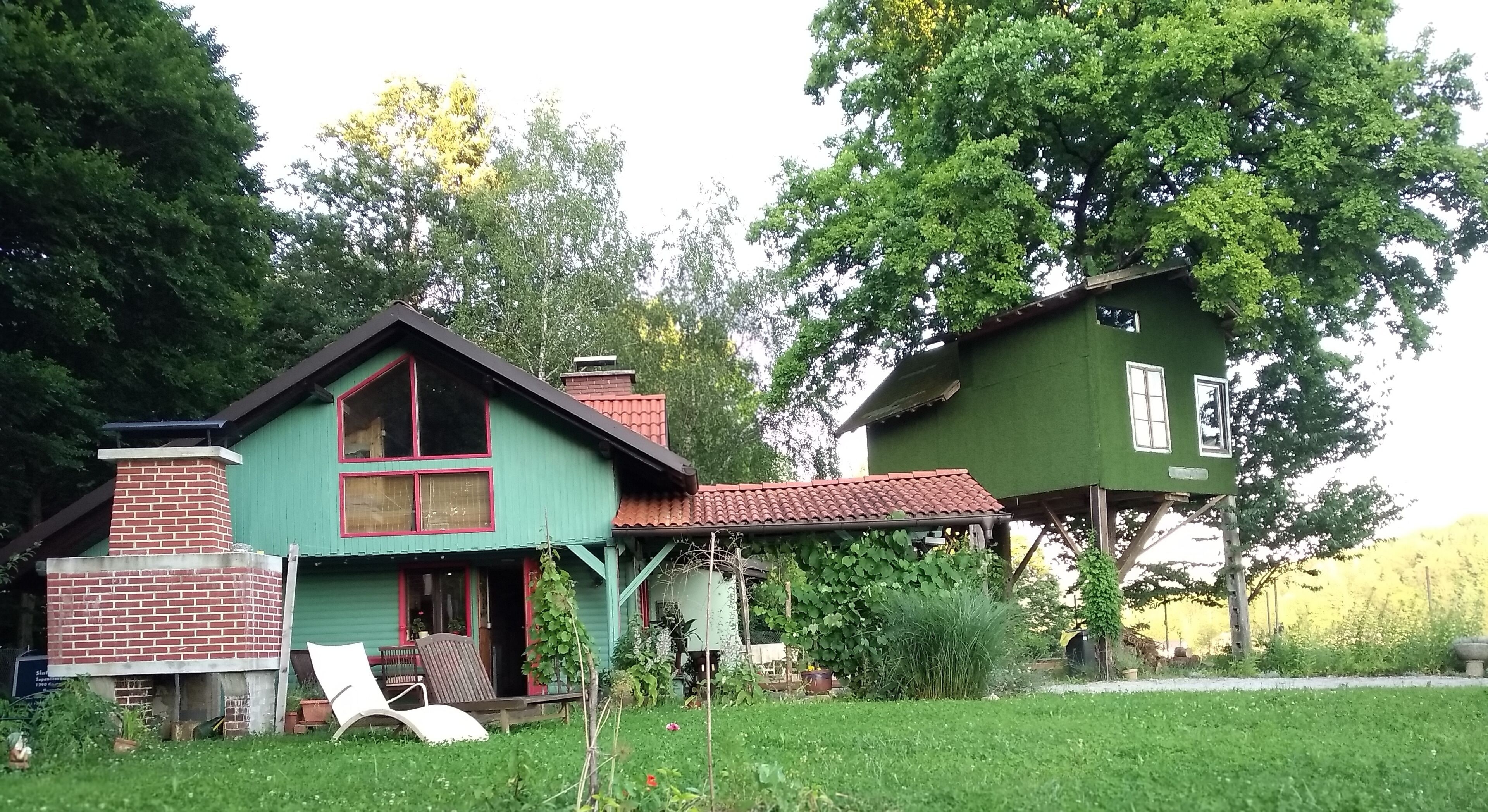 Fairytale wooden house by Ljubljana and tree house Ramona