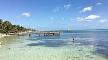 On the beach, sun-loungers, beach towels