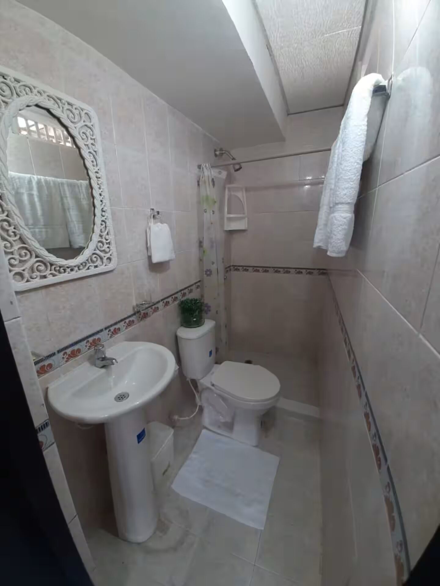Shower, towels, soap, shampoo