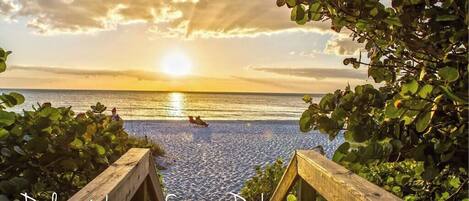 Beach nearby, sun loungers, beach towels