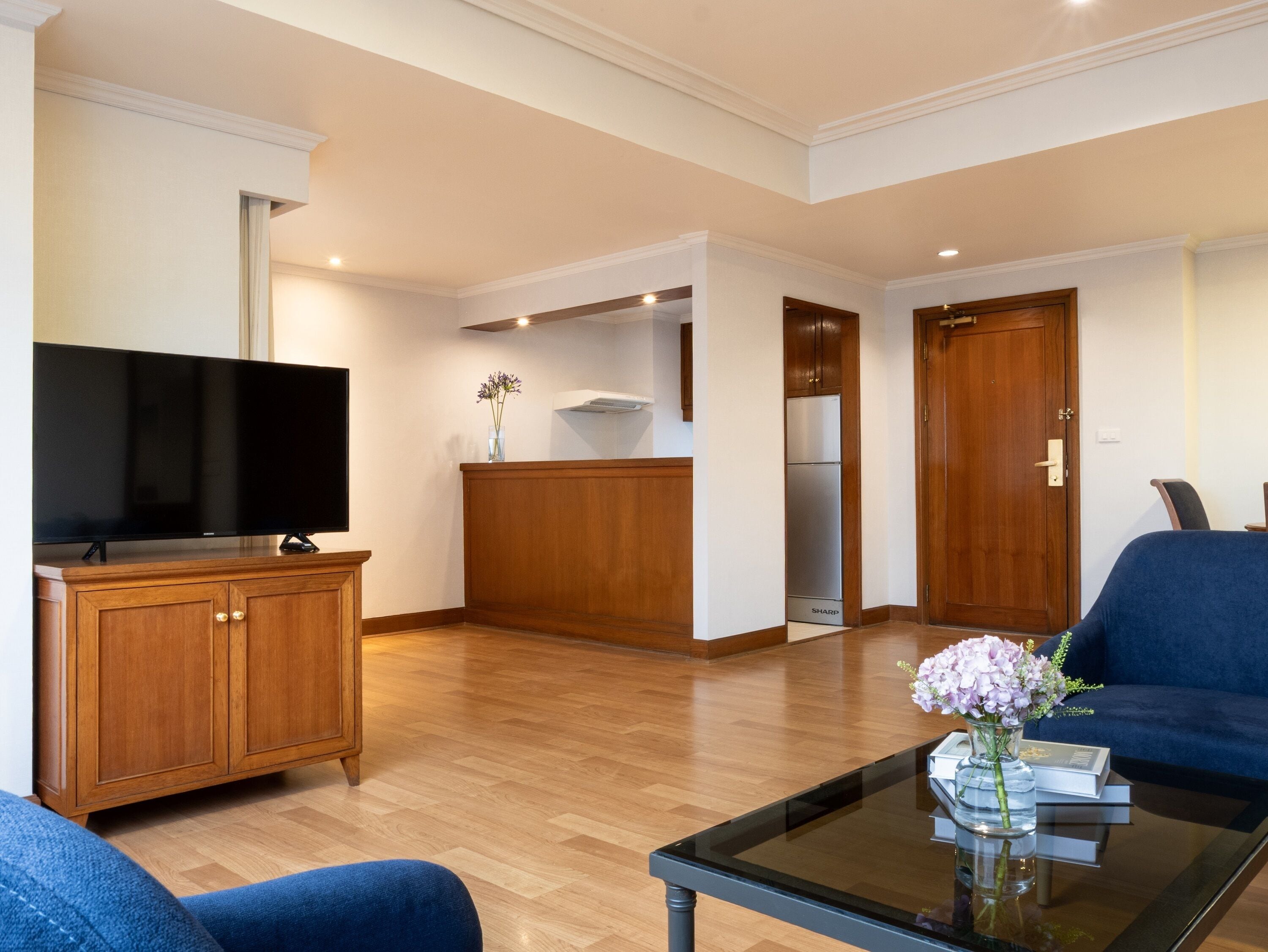 32-inch flat-screen TV with satellite channels