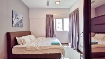 3 bedrooms, desk, laptop workspace, iron/ironing board